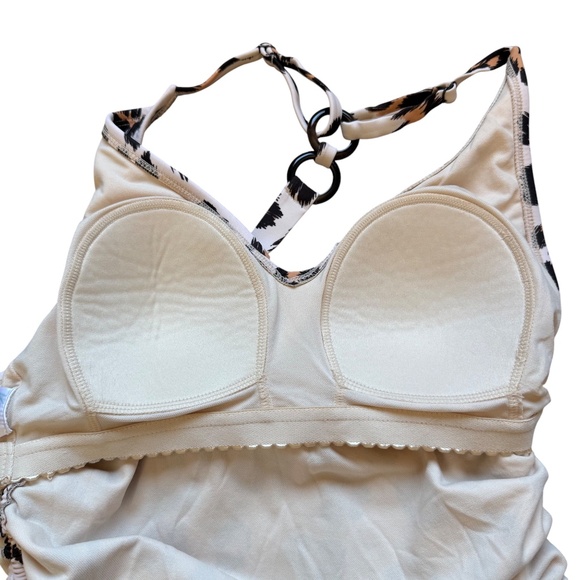 Kona Sol Leopard Print Tortoise Ring Racer Back One Piece Swimsuit Size Medium - Picture 12 of 16